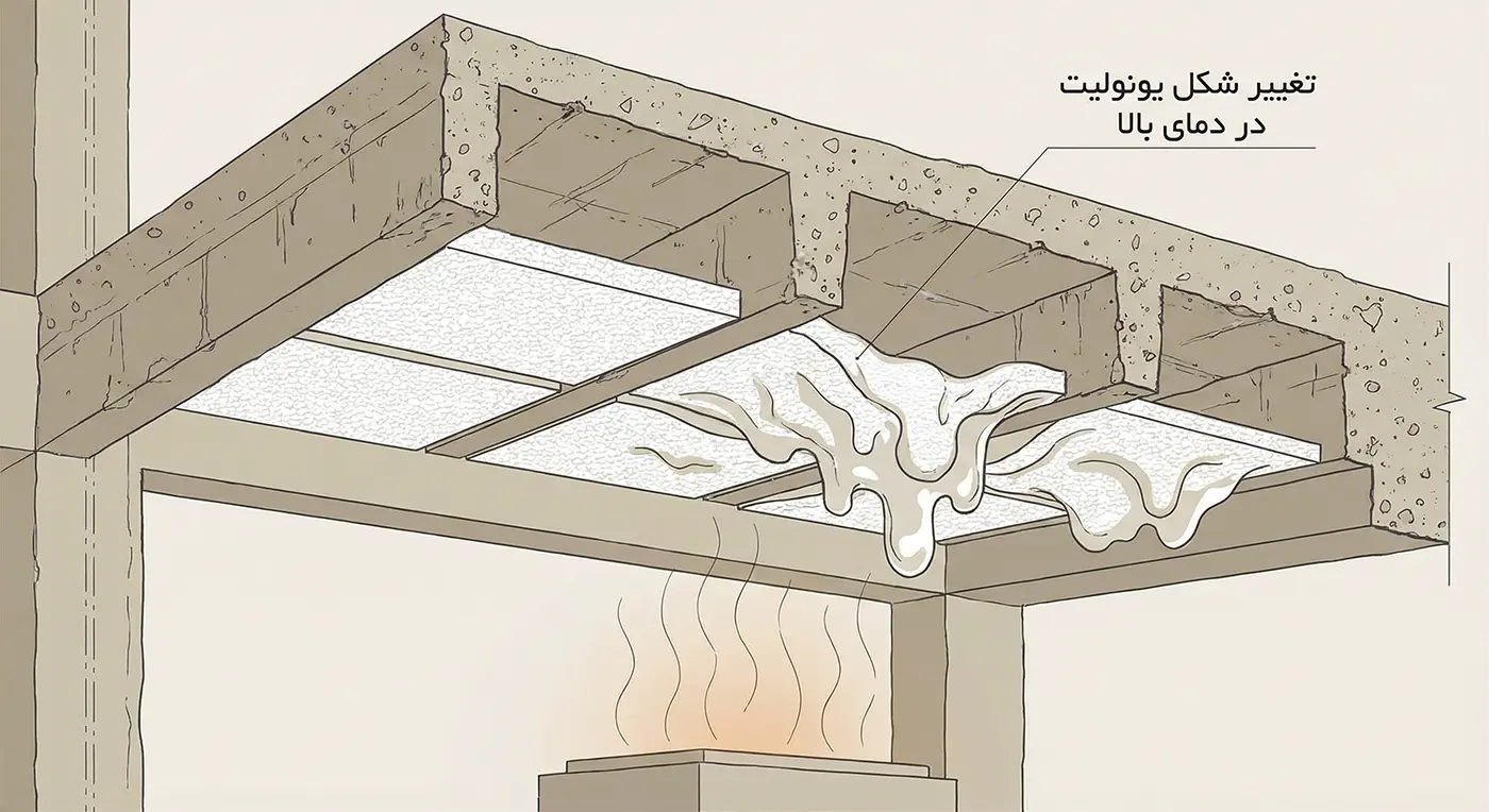 معایب و محدودیتهای یونولیت سقفی - تغیر شکل در دمای بالا